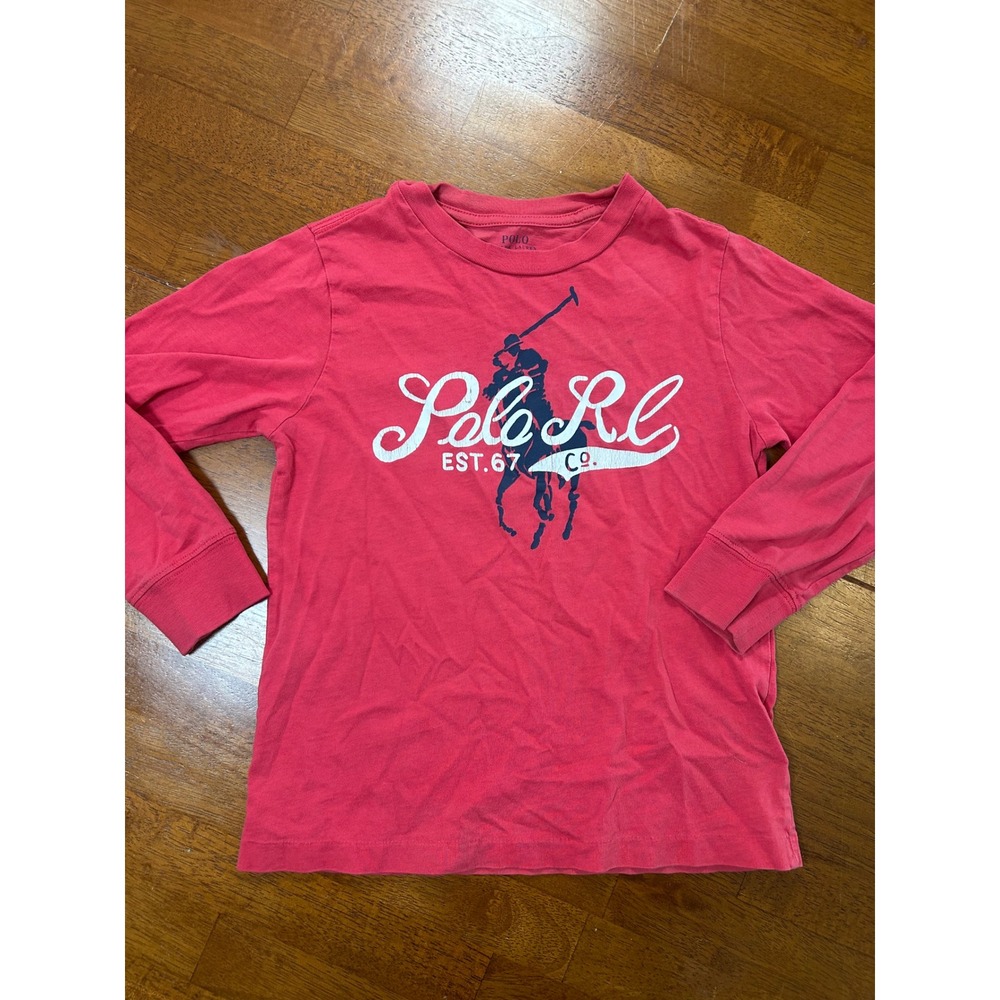 Polo Ralph Lauren T-Shirt Boys 5 Red Long Sleeve Big Pony Graphic Tee
